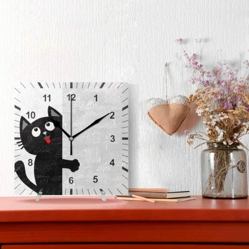 Détail de Horloge murale silencieuse carrée, design chat moderne