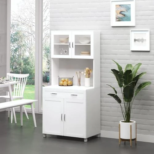 Détail de Buffet Cuisine Contemporain, Armoire Multi Rangement Blanc