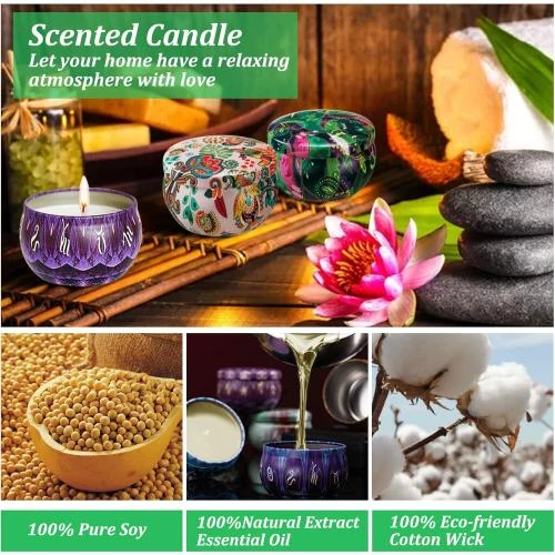 Zoom sur Bougies Parfumées Soja, 16pcs Aromathérapie, Cadeaux Fête