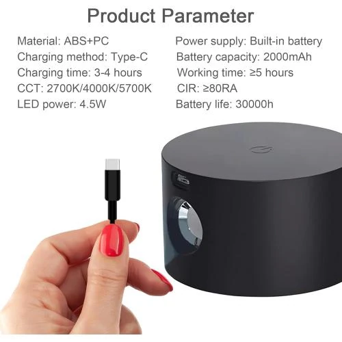 Zoom sur Applique Murale Rechargeable LED, Commande Tactile, Noir