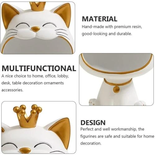 Zoom sur Umikk Boîte rangement bijoux, sculpture chat résine