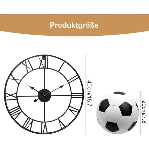 Zoom sur Horloge Murale Noire Vintage, Silencieuse, Décoration Élégante