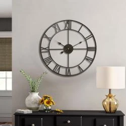 Horloge Murale Noire Vintage, Silencieuse, Décoration Élégante