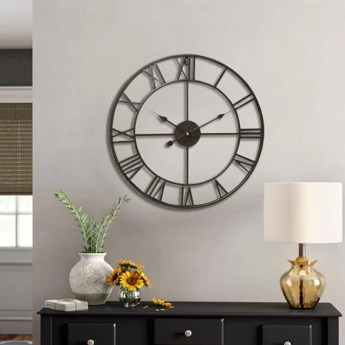 Horloge Murale Noire Vintage, Silencieuse, Décoration Élégante - Vue principale