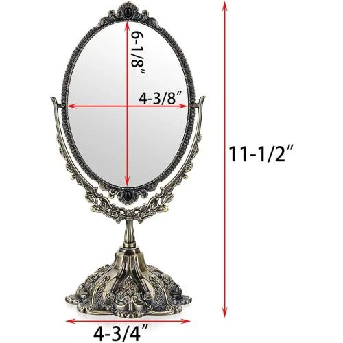 Détail de Miroir de table métal antique, miroir maquillage vintage ovale