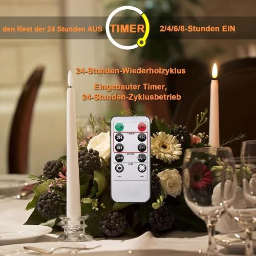Zoom sur Bougies coniques LED ivoire, télécommande, minuterie, lot 12