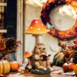 Figurine Hérisson et Champignon avec Lampe Solaire pour Jardin