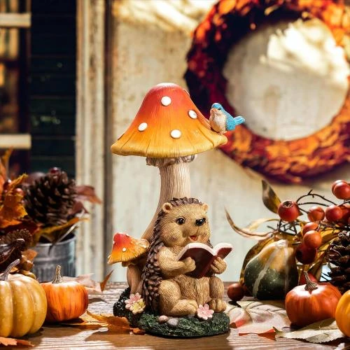 Figurine Hérisson et Champignon avec Lampe Solaire pour Jardin - Vue principale