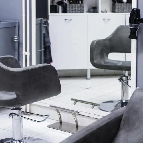 Zoom sur Tabouret Coiffeur Greensen, Repose Pieds Acier Inoxydable