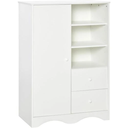 HOMCOM Armoire Rangement Blanc, 5 Étagères, 2 Tiroirs - Vue principale