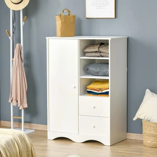 Détail de HOMCOM Armoire Rangement Blanc, 5 Étagères, 2 Tiroirs