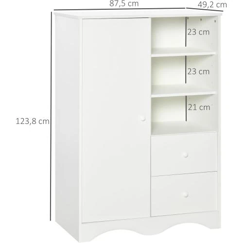 Zoom sur HOMCOM Armoire Rangement Blanc, 5 Étagères, 2 Tiroirs