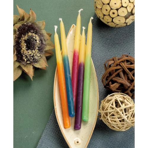 Zoom sur Bougies Hanukkah Multicolores, Cire d'Abeille Galvanisée