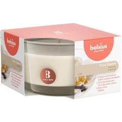 Bougie parfumée en verre vanille, cire blanche, Bolsius