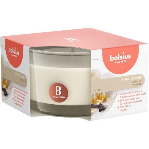 Bougie parfumée en verre vanille, cire blanche, Bolsius - Vue principale