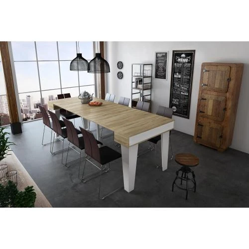 Détail de Table Console Extensible 39-237 cm, Chêne Brossé, Blanc Mat