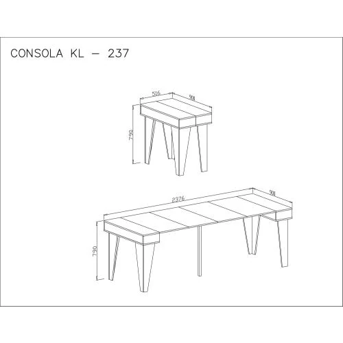 Zoom sur Table Console Extensible 39-237 cm, Chêne Brossé, Blanc Mat