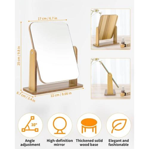 Détail de Miroir de Bureau Rotatif Jutyum, Bois, Support Détachable