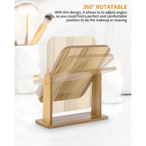 Zoom sur Miroir de Bureau Rotatif Jutyum, Bois, Support Détachable