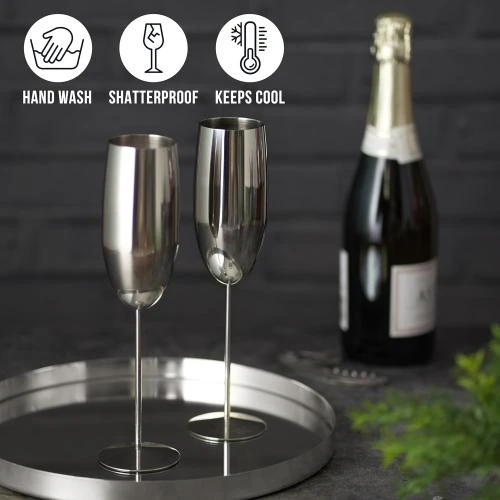 Zoom sur Flûtes à Champagne OS Oak et Steel, Acier Inoxydable, Argent