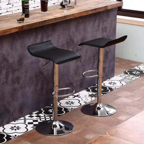 Détail de Tabourets de Bar Réglables, Lot de 2, Noir PU