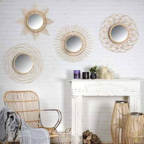Zoom sur Miroir rotin Fleur AUBRY GASPARD, décoration intérieure