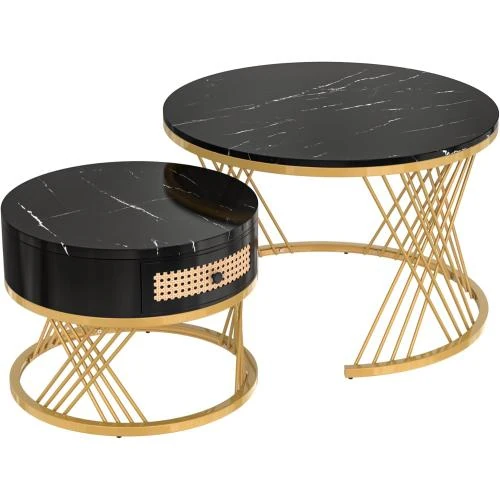 Tables gigognes noires, dorées, modernes, design, salon - Vue principale