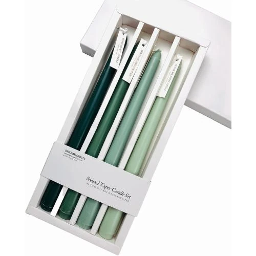 Bougies coniques parfumées, cire de soja, décoration intérieure, vertes - Vue principale