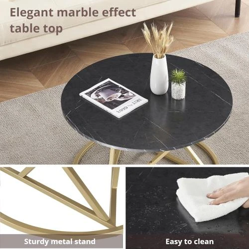 Zoom sur Table Basse Ronde ZZINOKE, Faux Marbre, Métal Doré