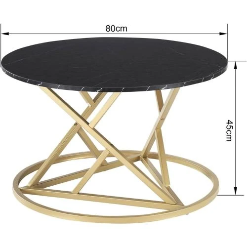 Détail de Table Basse Ronde ZZINOKE, Faux Marbre, Métal Doré