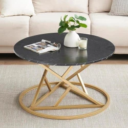 Table Basse Ronde ZZINOKE, Faux Marbre, Métal Doré
