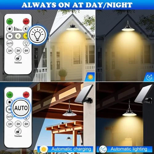 Détail de AGOTD Lampe Solaire Suspension, Télécommande, IP65, 6 Luminosités