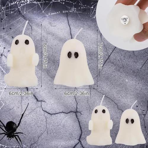 Détail de Boxob, 4 Bougies Fantasmagoriques Blanches Halloween