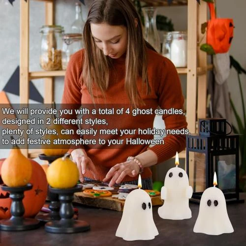 Zoom sur Boxob, 4 Bougies Fantasmagoriques Blanches Halloween