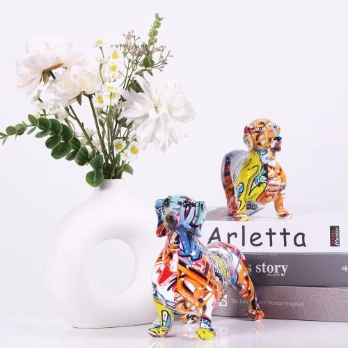 Zoom sur Statue de Teckel en Résine pour Décoration Bureau Moderne