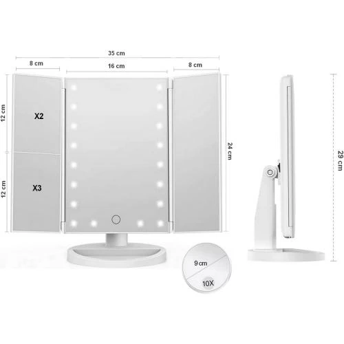 Détail de Miroir LED Blanc Lumineux, Grossissant 1X à 10X, Pliable