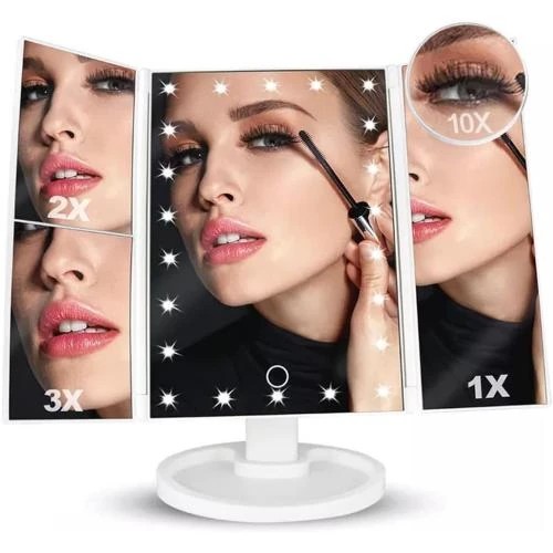 Miroir LED Blanc Lumineux, Grossissant 1X à 10X, Pliable - Vue principale