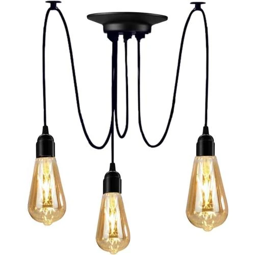 Lampe suspendue Edison vintage, lustre noir, luminaire industriel - Vue principale