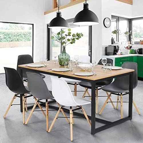 Détail de Table à Manger Industrielle Detroit, Design Moderne, 8 Personnes, 180 cm