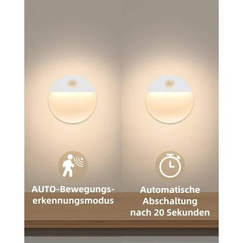 Zoom sur Veilleuse LED détecteur mouvement, pack 4 éclairages blanc chaud