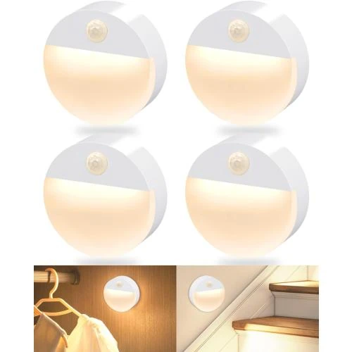 Veilleuse LED détecteur mouvement, pack 4 éclairages blanc chaud - Vue principale