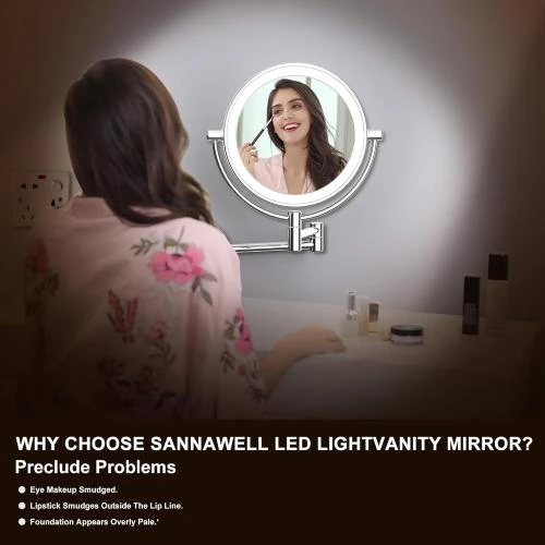Zoom sur Miroir maquillage mural éclairé, bras extensible, grossissement 1X 7X