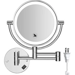 Miroir maquillage mural éclairé, bras extensible, grossissement 1X 7X