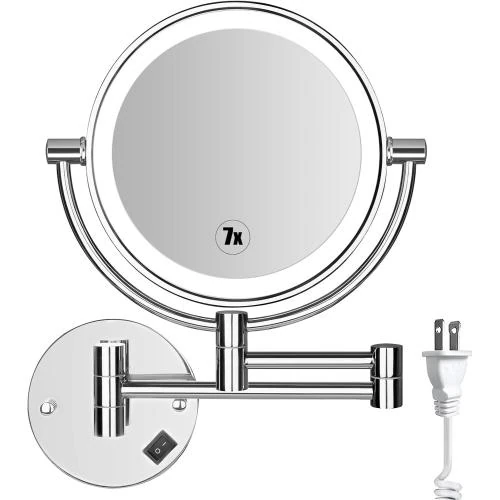 Miroir maquillage mural éclairé, bras extensible, grossissement 1X 7X - Vue principale