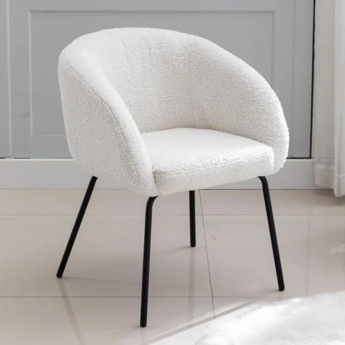 Fauteuil Fausse Fourrure Blanc, Chaise Salle à Manger, Rembourrée - Vue principale