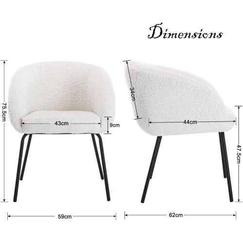 Détail de Fauteuil Fausse Fourrure Blanc, Chaise Salle à Manger, Rembourrée