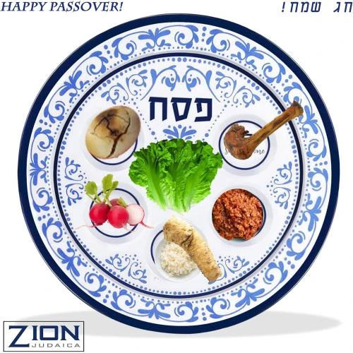 Zoom sur Assiettes en Mélamine Bleu Renaissance, Zion Judaica