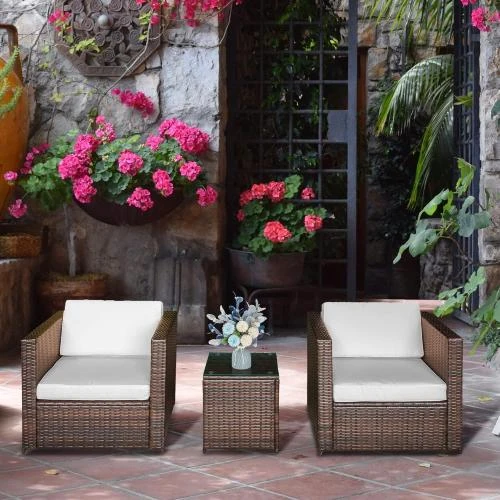 Détail de Outsunny, Set mobilier jardin rotin PE 3 pièces, marron