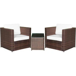 Outsunny, Set mobilier jardin rotin PE 3 pièces, marron