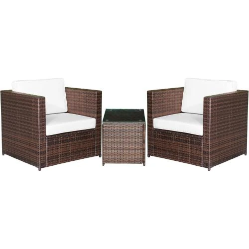 Outsunny, Set mobilier jardin rotin PE 3 pièces, marron - Vue principale